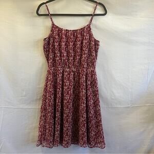 Ann Taylor Loft Dress Womens Small Cranberry Tan Leaf Design Sleeveless Dainty